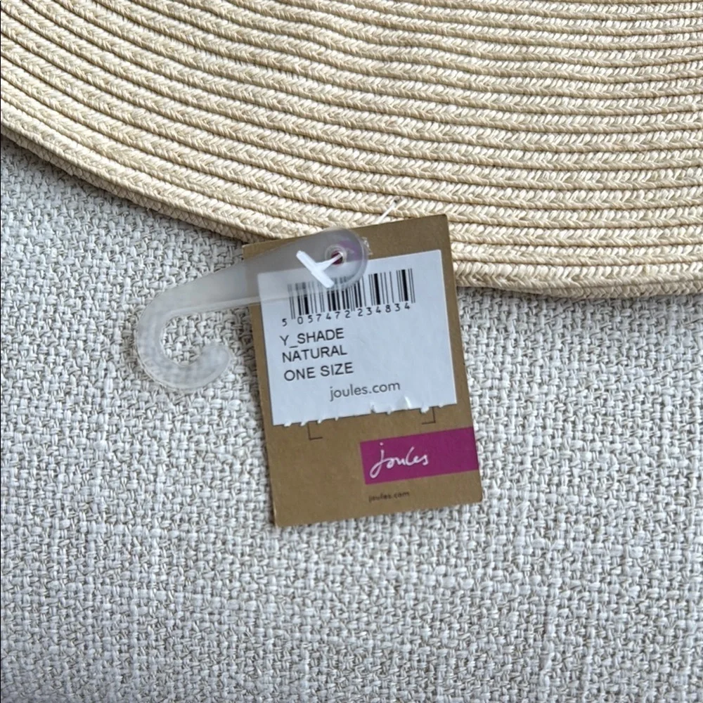 Joules Beige Wide Brim Hat with 'Hello Sunshine' Embroidery